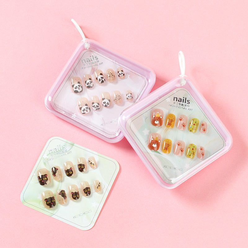 ZJ1020 Cat's Eye Printed Short Fake Nails Random M.52