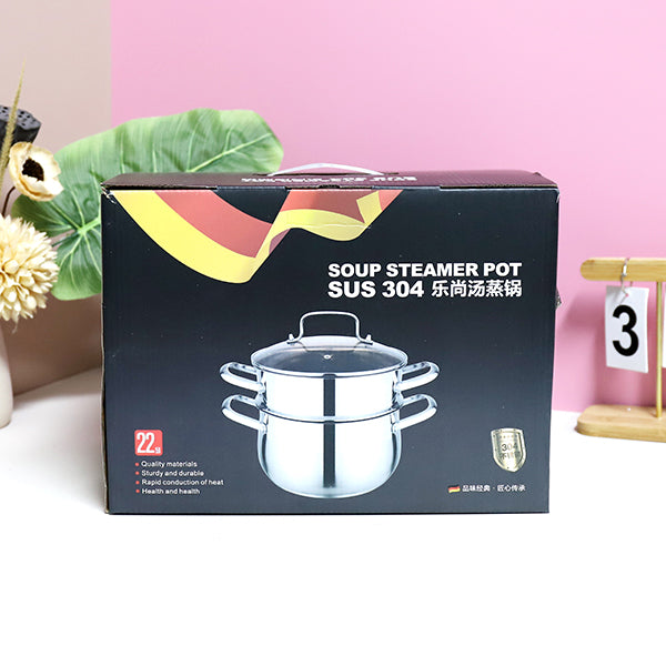 22cm 304 Stainless Steel Aishang Soup & Steamer Pot with Beech Handle and Double Bottom M.61 JPDB