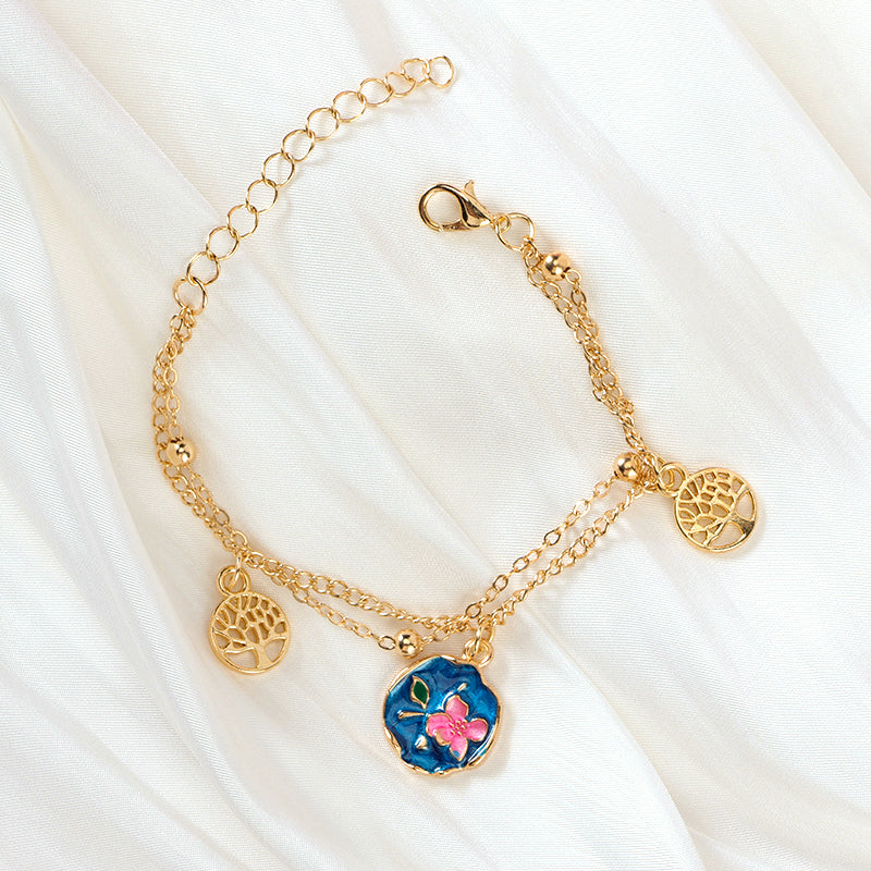 Double-Layer Enamel Flower Charm Bracelet  M.43