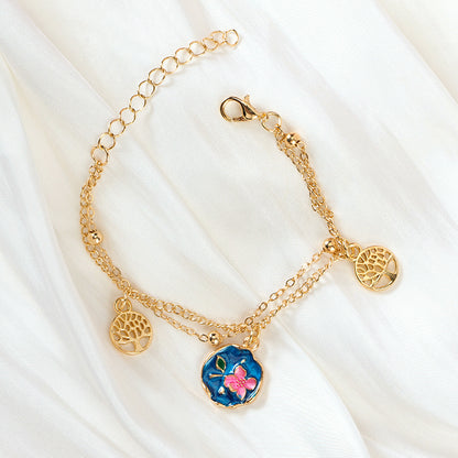 Double-Layer Enamel Flower Charm Bracelet  M.43