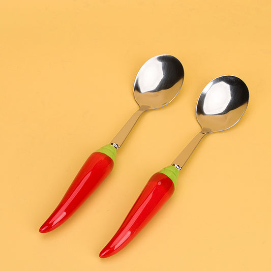 HSB-2 Chili Pattern Ceramic Handle No.2 Round Spoon M.66