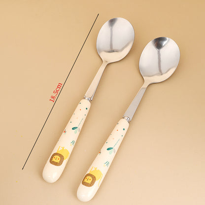 HSE-1 Cartoon Double-Sided Floral Pattern Ceramic Handle No.2 Round Spoon M.66