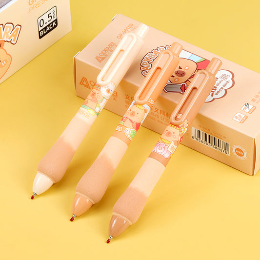 Charming Aode Mei 98100 Capybara - themed Mini - bus Gel Pens on Display Stand! The pens, featuring a capybara - themed mini - bus design, are attractively showcased. M.82