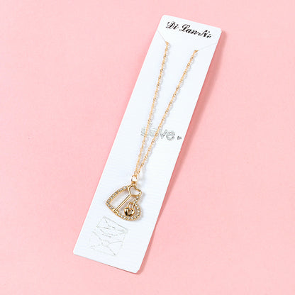 Diamond - dotted Heart - shaped Lock Water - wave Necklace M.43