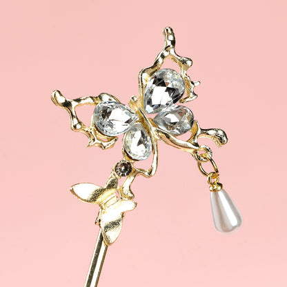 M42 Hair Pin with Crystal Butterfly & Pearl Pendant Details