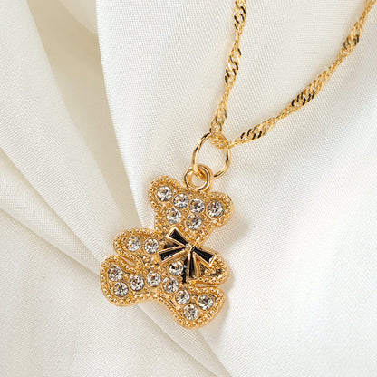 New - style Crystal Bow - tie Bear Necklace M.43