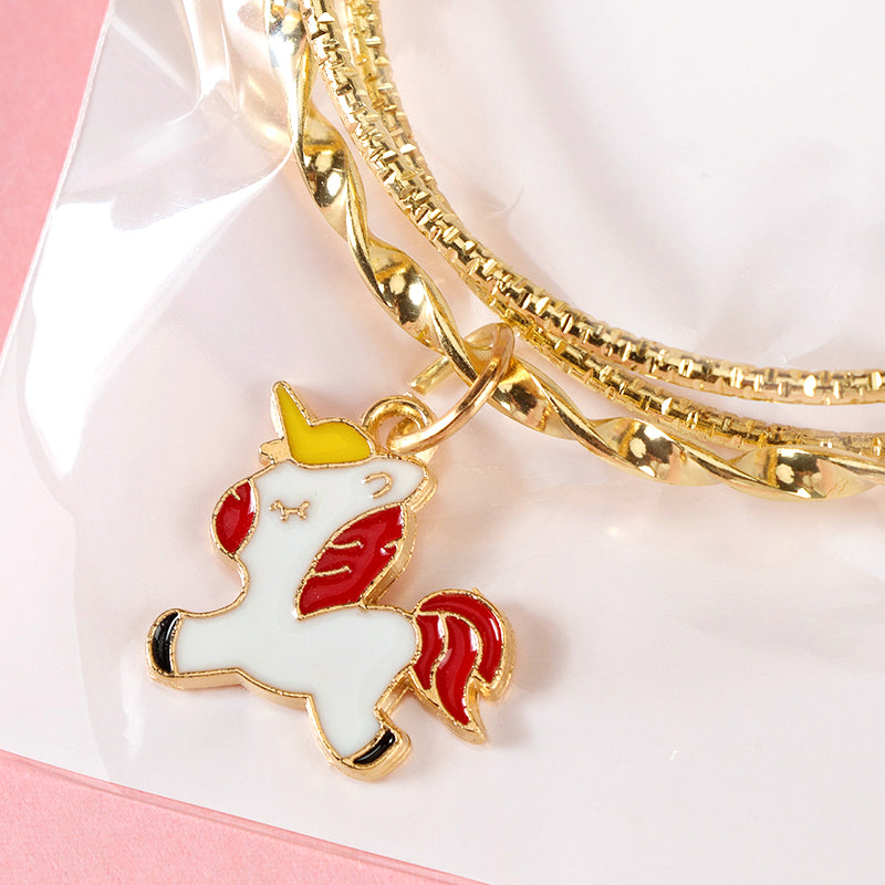 Gold Enamel-Dripping Pendant Twisted Bangle (Three-Ring)  M.43