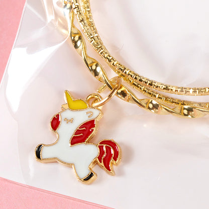 Gold Enamel-Dripping Pendant Twisted Bangle (Three-Ring)  M.43