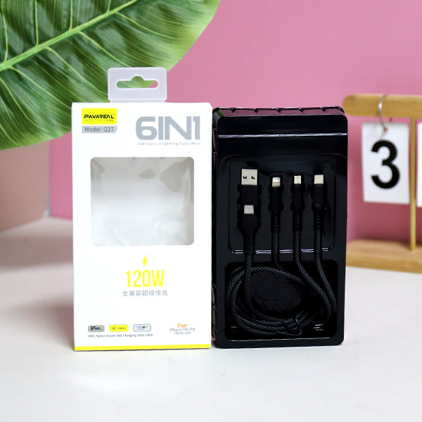 120W Universal 6-in-1 Super Fast Charging Data Cable - Model Q27 A12JPDB