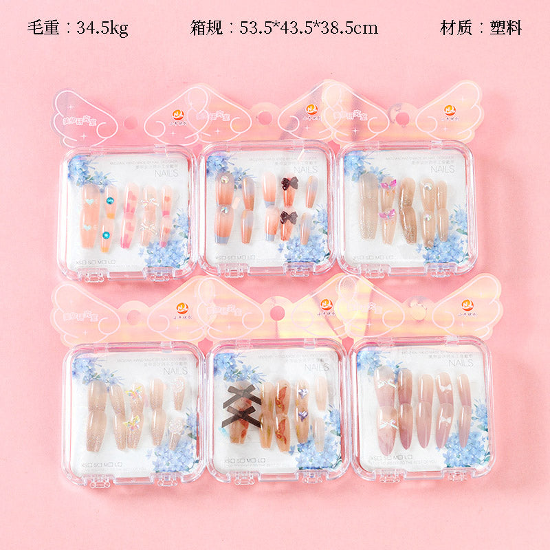 ZJ1023 Large Box Fantasy Color Diamond-studded Fake Nails (Long Style) M.52