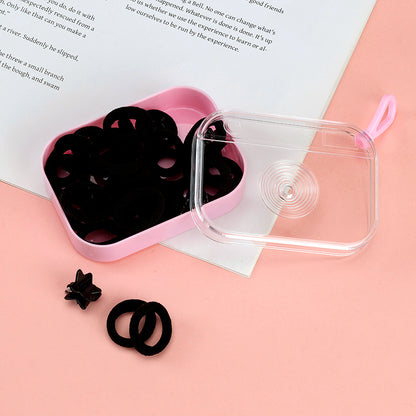 M42 MXM - 46 Black Terry Cloth Hair Ties + Mini Hair Clips Combo for Children, Hanging - able