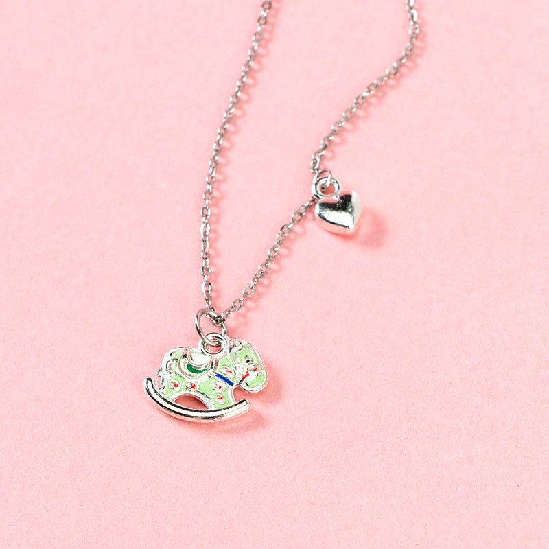 Colorful Enamel Pony - shaped Heart - shaped Necklace M.43