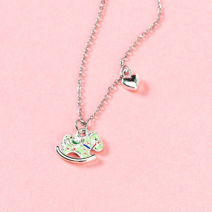 Colorful Enamel Pony - shaped Heart - shaped Necklace M.43