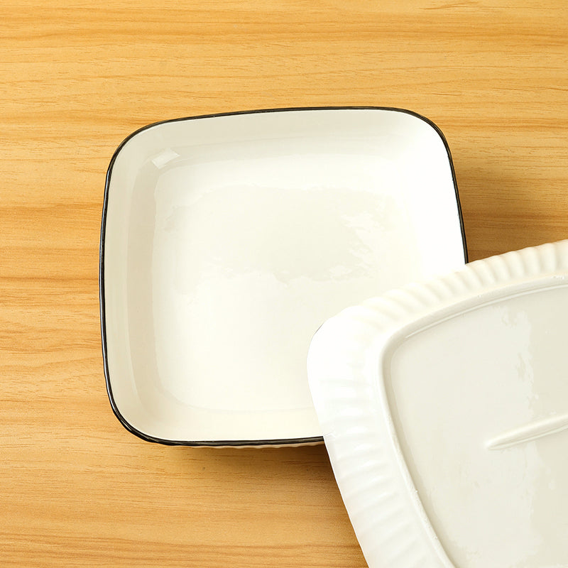 8 - inch White Square Plate with Black Edge M.66 JPDB