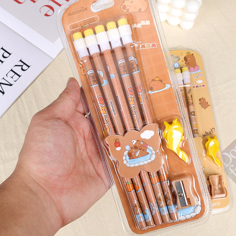 XX - 8919 Set of Five Capibara - themed Pencils with Large Eraser Tips M.82
