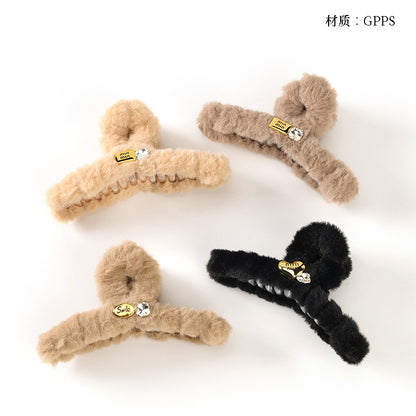 M42 5.12 Inch Large Hair Claw with Double-Side Crystal Accessory & Furry Texture