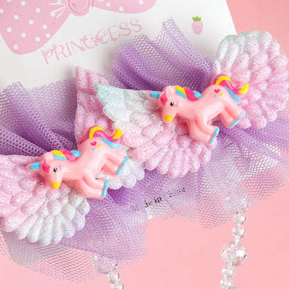 M42 Boxed Tulle Flower & Cartoon Wing Hair Clips for Kids